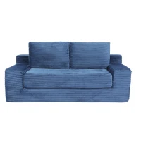Modern Loveseat Sofa Bed with Reversible Cushion and Pillows, Corduroy Couch for Living Room, 71.5" L x 40.5" W x 25.5" H, Dark Blue(m-2)