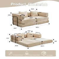 Convertible Sofa Bed Floor Sofa with Fixed-Shape Frame and Chenille Fabric, Compressed Sofa for Living Room, 79" L x 39.5" W x 25" H, Beige(m-3)