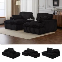 Double Chaise Lounge Chair with Deep Seat and Corduroy Fabric, Sectional Love-seat Perfect for Apartments, 82.5'' L x 57'' W x 23.5'' H, Black(m-8)