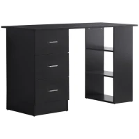 HOMCOM Computer Desk, 47" Writing Table with 3-Tier Shelves and 3 Reversible Drawers for Home Office, Bedroom, Black(m-2)