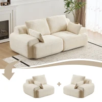 Compressed Sofa 2-Seater Large Sectional Couch with Pet-Friendly Corduroy Fabric, Two Seater Couch Memory Foam Sofa for Living Room, 84" L x 41" W x 28.5" H, Beige(m-4)