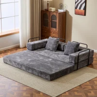 Foldable Sofa Bed Convertible Floor Sofa with Pillow Back Support and Armrest, Compressed Sofa Lounge Sleeper with Chenille Fabric, 77'' L x 37.5'' W x 23.5'' H, Dark Grey(m-8)