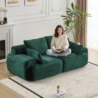 Compressed Sofa 2-Seater Modern Memory Foam Sofa with Pet-Friendly Corduroy Fabric, Two Seater Couch Sectional for Living Room, 84" L x 41" W x 28.5" H, Green(m-8)