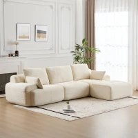 Compressed Sofa Modern Memory Foam Sectional, Pet-Friendly Corduroy Couch, Extra Deep Loveseat for Living Room, 120" L x 71" W x 28.5" H, Beige(m-1)