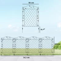 Outsunny Garden Fence, 4 Pack Steel Fence Panels, 11.5' L x 43" H, Rust-Resistant Decorative Border Flower Edging for Yard, Landscape, Patio, Outdoor Decor, Wavey Vines(m-3)