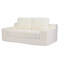 Convertible Sofa Bed Modern Loveseat with Reversible Cushion and Pillows, Compressed Sofa Corduroy Couch for Apartments, 71.5" L x 40.5" W x 25.5" H, White(m-9)