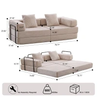 Apartment Sofa Convertible Floor Sofa Bed with Pillow Back Support and Armrest, Compressed Sofa Lounge Sleeper with Corduroy Fabric, 77'' L x 37.5'' W x 23.5'' H, Light Grey(m-3)