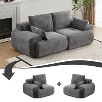 Compressed Sofa 2-Seater Modern Memory Foam Sofa with Pet-Friendly Corduroy Fabric, Two Seater Couch Sectional for Living Room, 84" L x 41" W x 28.5" H, Grey(m-7)