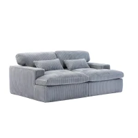 Deep Seat Sofa Double Chaise Lounge Chair with Corduroy Fabric, Compressed Sofa Sectional Loveseat for Apartments, 82.5'' L x 57'' W x 23.5'' H, Grey(m-10)