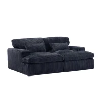 Double Chaise Lounge Chair with Deep Seat and Corduroy Fabric, Sectional Love-seat Perfect for Apartments, 82.5'' L x 57'' W x 23.5'' H, Black(m-10)