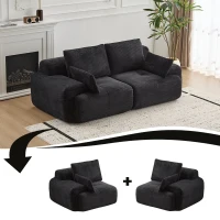 Compressed Sofa 2-Seater Modern Memory Foam Sofa with Pet-Friendly Corduroy Fabric, Two Seater Couch Sectional for Living Room, 84" L x 41" W x 28.5" H, Black(m-7)