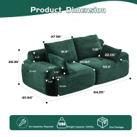 Compressed Sofa 2-Seater Modern Memory Foam Sofa with Pet-Friendly Corduroy Fabric, Two Seater Couch Sectional for Living Room, 84" L x 41" W x 28.5" H, Green(m-3)