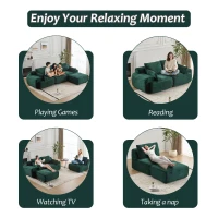 Compressed Sofa Modern Memory Foam Sectional, Pet-Friendly Corduroy Couch, Extra Deep Loveseat for Apartments, 120" L x 71" W x 28.5" H, Green(m-4)