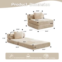 Compressed Sofa Single Seater Modular Sectional with Chenille Fabric, Modular Sofas for Small Spaces Convertible Floor Sofa Bed, 39.5" L x 39.5" W x 25" H, Beige(m-3)