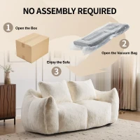 Bean Bag Sofa with High-Density Foam and Faux Fur Fabric, Compressed Sofa Oversized Fluffy Loveseat for Adults, 75" L x 42.5" W x 28.5" H, White(m-4)