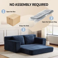 Modern Loveseat Sofa Bed with Reversible Cushion and Pillows, Corduroy Couch for Living Room, 71.5" L x 40.5" W x 25.5" H, Dark Blue(m-6)