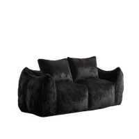 Bean Bag Sofa with High-Density Foam and Faux Fur Fabric, Compressed Sofa Oversized Fluffy Loveseat for Adults, 75" L x 42.5" W x 28.5" H, Black(m-8)