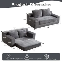 Convertible Sofa Bed Modern Loveseat with Reversible Cushion and Pillows, Compressed Sofa Corduroy Couch for Apartments, 71.5" L x 40.5" W x 25.5" H, Dark Grey(m-3)