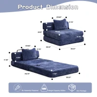 Compressed Sofa Convertible Floor Sofa Bed with Fixed-Shape Frame, Chenille Fabric, Modular Sofas for Small Spaces Single Chaise Longue for Apartments, 39.5" L x 39.5" W x 25" H, Dark Blue(m-3)