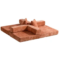 Foldable Sofa Bed Convertible Floor Sofa with Pillow Back Support and Armrest, Compressed Sofa Couch Lounge Sleeper with Chenille Fabric, 77'' L x 37.5'' W x 23.5'' H, Orange(m-11)