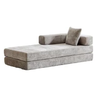 Apartment Sofa Convertible Floor Sofa Bed with Pillow Back Support and Armrest, Compressed Sofa Lounge Sleeper with Chenille Fabric, 77'' L x 37.5'' W x 23.5'' H, Light Grey(m-11)