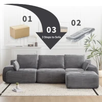 Compressed Sofa Modern Memory Foam Sectional, Pet-Friendly Corduroy Couch, Extra Deep Loveseat for Living Room, 120" L x 71" W x 28.5" H, Grey(m-6)