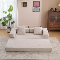 Apartment Sofa Convertible Floor Sofa Bed with Pillow Back Support and Armrest, Compressed Sofa Lounge Sleeper with Corduroy Fabric, 77'' L x 37.5'' W x 23.5'' H, Light Grey(m-8)