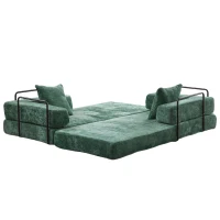 Foldable Sofa Bed Convertible Floor Sofa with Pillow Back Support and Armrest, Compressed Sofa Lounge Sleeper with Chenille Fabric, 77'' L x 37.5'' W x 23.5'' H, Dark Green(m-11)