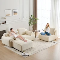 Compressed Sofa Modern Memory Foam Sectional, Pet-Friendly Corduroy Couch, Extra Deep Loveseat for Living Room, 120" L x 71" W x 28.5" H, Beige(m-9)