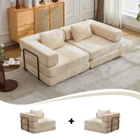 Convertible Sofa Bed Floor Sofa with Fixed-Shape Frame and Chenille Fabric, Compressed Sofa for Living Room, 79" L x 39.5" W x 25" H, Beige(m-10)