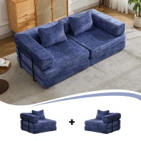 Convertible Sofa Bed Floor Sofa with Fixed-Shape Frame and Chenille Fabric, Compressed Sofa for Living Room, 79" L x 39.5" W x 25" H, Dark Blue(m-10)