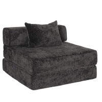 Compressed Sofa Convertible Floor Sofa Bed with Fixed-Shape Frame, Chenille Fabric, Modular Sofas for Small Spaces Single Chaise Longue for Apartments, 39.5" L x 39.5" W x 25" H, Black