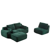 Compressed Sofa Modern Memory Foam Sectional, Pet-Friendly Corduroy Couch, Extra Deep Loveseat for Apartments, 120" L x 71" W x 28.5" H, Green(m-11)
