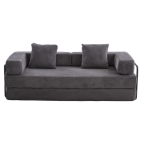 Apartment Sofa Convertible Floor Sofa Bed with Pillow Back Support and Armrest, Compressed Sofa Lounge Sleeper with Corduroy Fabric, 77'' L x 37.5'' W x 23.5'' H, Dark Grey