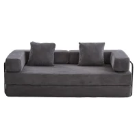 Apartment Sofa Convertible Floor Sofa Bed with Pillow Back Support and Armrest, Compressed Sofa Lounge Sleeper with Corduroy Fabric, 77'' L x 37.5'' W x 23.5'' H, Dark Grey(m-2)