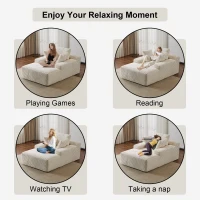 Compressed Sofa Oversized Chaise Lounge Chair with 3 Throw Pillows and Wide Armrest, Modular Sofas for Small Spaces Sleeper Sofa Daybed with Corduroy Fabric, 66'' L x 47'' W x 24'' H, White(m-4)