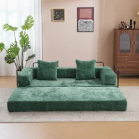 Foldable Sofa Bed Convertible Floor Sofa with Pillow Back Support and Armrest, Compressed Sofa Lounge Sleeper with Chenille Fabric, 77'' L x 37.5'' W x 23.5'' H, Dark Green(m-7)