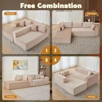 Compressed Sofa Minimalist Sectional with Comfy Chaise, Modular Oversized Sofa for Living Rooms, 110'' L x 70.5'' W x 23.5'' H, Beige(m-4)