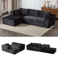 Compressed Sofa Minimalist Sectional with Comfy Chaise, Modular Oversized Sofa for Living Rooms, 110'' L x 70.5'' W x 23.5'' H, Black(m-7)