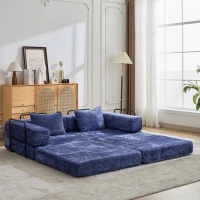 Convertible Sofa Bed Floor Sofa with Fixed-Shape Frame and Chenille Fabric, Compressed Sofa for Living Room, 79" L x 39.5" W x 25" H, Dark Blue(m-12)