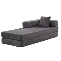 Apartment Sofa Convertible Floor Sofa Bed with Pillow Back Support and Armrest, Compressed Sofa Lounge Sleeper with Corduroy Fabric, 77'' L x 37.5'' W x 23.5'' H, Dark Grey(m-10)