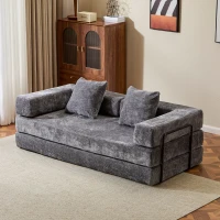 Foldable Sofa Bed Convertible Floor Sofa with Pillow Back Support and Armrest, Compressed Sofa Lounge Sleeper with Chenille Fabric, 77'' L x 37.5'' W x 23.5'' H, Dark Grey(m-1)
