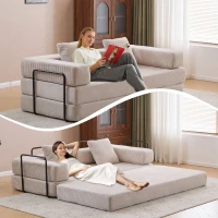 Apartment Sofa Convertible Floor Sofa Bed with Pillow Back Support and Armrest, Compressed Sofa Lounge Sleeper with Corduroy Fabric, 77'' L x 37.5'' W x 23.5'' H, Light Grey(m-6)