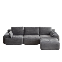 Compressed Sofa Modern Memory Foam Sectional, Pet-Friendly Corduroy Couch, Extra Deep Loveseat for Living Room, 120" L x 71" W x 28.5" H, Grey