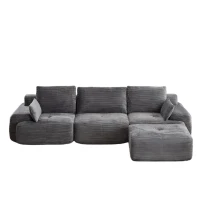 Compressed Sofa Modern Memory Foam Sectional, Pet-Friendly Corduroy Couch, Extra Deep Loveseat for Living Room, 120" L x 71" W x 28.5" H, Grey(m-2)