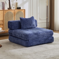 Compressed Sofa Convertible Floor Sofa Bed with Fixed-Shape Frame, Chenille Fabric, Modular Sofas for Small Spaces Single Chaise Longue for Apartments, 39.5" L x 39.5" W x 25" H, Dark Blue