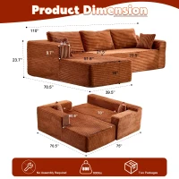 Compressed Sofa Minimalist Sectional with Comfy Chaise, Modular L Shape Sectional Couches for Living Rooms, 110'' L x 70.5'' W x 23.5'' H, Brown(m-3)