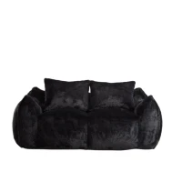 Bean Bag Sofa with High-Density Foam and Faux Fur Fabric, Compressed Sofa Oversized Fluffy Loveseat for Adults, 75" L x 42.5" W x 28.5" H, Black(m-2)