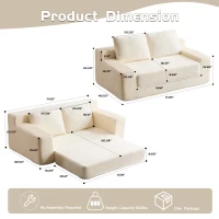 Convertible Sofa Bed Modern Loveseat with Reversible Cushion and Pillows, Compressed Sofa Corduroy Couch for Apartments, 71.5" L x 40.5" W x 25.5" H, White(m-3)