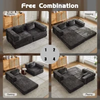 Convertible Sofa Bed Floor Sofa with Fixed-Shape Frame, Chenille Fabric Loveseat Modular Sectional for Apartments, Compressed Sofa 79" L x 39.5" W x 25" H, Black(m-4)